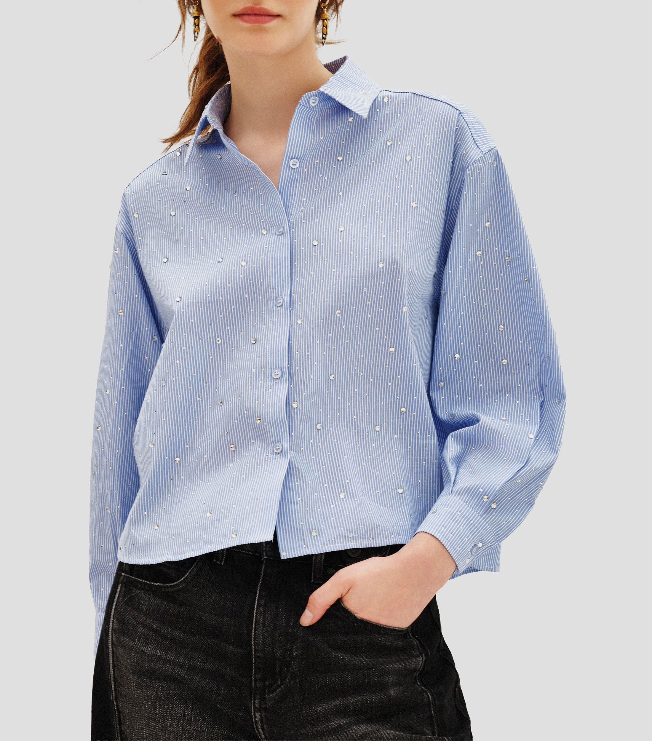 Camisa a rayas manga larga Mujer